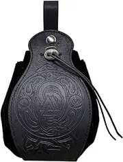 [yayoitimes] Viking Valknut Embossed Drawstring Belt Bag - Men Women Renaissance Hangable Leather Waist Bag - Nordic Vintage Fanny Pack Cosplay Costume Accessories(Black)