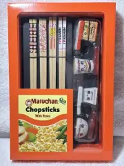 Maruchan chopsticks with rests : 4 Pair Chopsticks+4 Ceramic Chopstick Rests*NEW