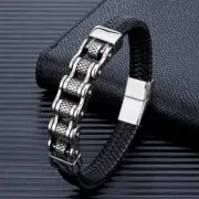 Men's Punk Braided Bracelet Genuine Leather Stainless Steel Magnetic Clasp