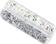 WEKADRIN Alien Star Nail Patch Set of Irregular Silver Sequins for Nail Art Decor
