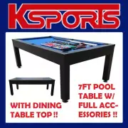 7FT POOL TABLE SNOOKER BILLIARD TABLE WITH DINING TABLE TOP HOME GAME