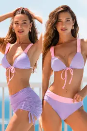 Cupshe Powdered Petal Two-Toned 3-Piece Bikini Set - Purple,L