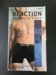 KENNETH COLE REACTION 3 PACK MENS’ ASSORTED BLUE BOXER BRIEFS MEDIUM