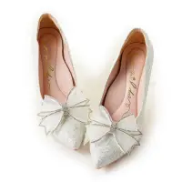 在飛比找momo購物網優惠-【amai】氣質閃亮蝴蝶結細跟高跟鞋 新娘鞋 婚鞋 伴娘鞋 