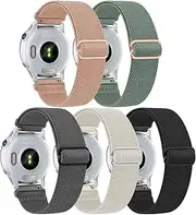 T Tersely 5Pack 18mm Elastic Solo Loop Bands for Garmin Forerunner 255S/Music/265S/Music/Venu 2S/3S/Vivoactive 3S/4S, Soft Stretch Adjustable Nylon Sport Strap for Garmin