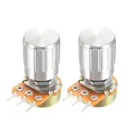 2Pcs 100K Ohm Variable Resistors Rotary Carbon Film Taper Potentiometer w Knobs