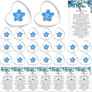 Cunno 50 Sets Forget-me-not Flower Gift Set, Heart-Shaped Dried Pressed Flower Keepsakes with Sympathy Cards and Bags, Memorial Remembrance Tokens for Funeral, Wedding, Baptism Ornament Favors