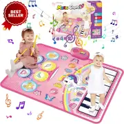 Piano Drum Kids Play Mat, 3-in-1 Unicorn Keyboard & Drum Set for Toddlers