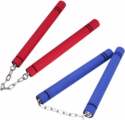 Nunchucks-2 Pairs Foam Rubber Training Sticks,Nunchakus with Steel Chain Kids &