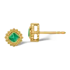 14K Solid Yellow Gold Cushion-cut Emerald Stud Earrings