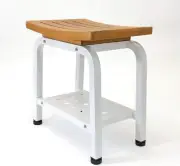 Bali Shower Bench Teak & Aluminum Bath Stool Chair Side Table Pure White