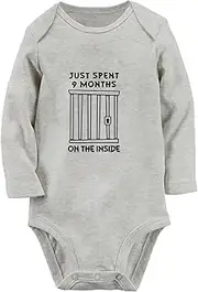 [iDzn] Just Spent 9 Months On The Inside Funny Romper Baby Unisex Bodysuits Newborn Infant Jumpsuits 0-12 Months Kids Onesies Long Outfits