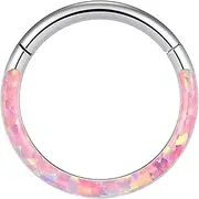 [BSWAJIOJIO] Stud Piercing Nose Ring 16G Opal Septum Rings Hoop Nose Ring Lip Rings Stainless Steel Hinged Segment Ring