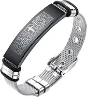 [Longcreek] Bible Bracelet for Men, Religious Cross Bracelet for Boys, Cross Bible Bangle Bracelet, Bible Verse Cuff Bracelet, Christian Cross Scripture Wristband Bracelet, Cross Holy Bible Jewelry Gifts
