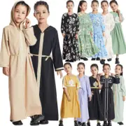 Muslim Kids Girls Long Dress Islamic Kaftan Dubai Abaya Caftan Modest Robe Party