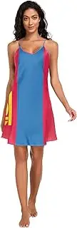 [RPLIFE] Mongolia Flag Basic Satin Slip Lingerie, Adjustable Spaghetti Strap V Neck Satin Lingerie for Women, S