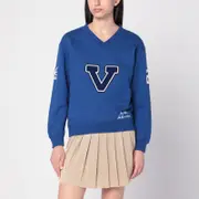 [Valentino] Blue sweatshirt with V and Le Chat de la Maison embroidery S Blue