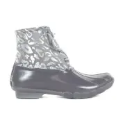 Sperry Top-Sider Saltwater Duck Boots Grey Jacquard Silver Leopard SZ 9.5 NIB
