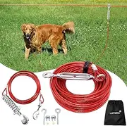 LUFFWELL Dog Run for Outside, 100FT Runner for Yard With 15FT Tie Out Cable, Heavy Duty Lead for Large Dogs, Trolley System Zipline 125 LBS