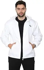 [Mega_JumbleSale] Adult Bowling Hooded Jacket Fully Fleece Lined Waterproof Bowls Lawn Sport Hood Outdoor Coat Top with Black Logo (M, White), White, M