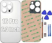 White Titanium 16 Pro Rear Back Glass Cover Replacement for iPhone 16 Pro 6.3'' Battery Door Panel with Big Hole Rear Back Cover Glass Replacement with Reparing Tool Kit