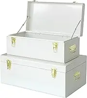 Vixdonos Metal Trunk Decorative Storage Box Set of 2 College Dorm Chest with Handle (White)