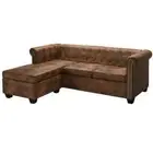 NNEVL L-shaped Chesterfield Sofa Artificial Suede Leather Brown