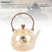 Heatproof Borosilicate Glass Teapot 950ml Clear Tea Kettle With Wood Handle US