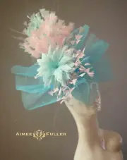 Aimee Fuller Pink Fascinator Baby Blue Kentucky Derby Hat Del Mar Royal Ascot