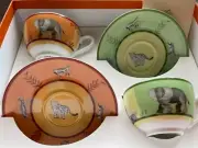 Hermes Morning Soup Cup Saucer Africa Orange Animal Tableware 2 set NEW