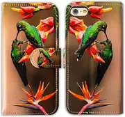 iPhone 6s Plus Wallet Case,iPhone 6 Plus Case,Bcov Green Hummingbird Bird Leather Flip Wallet Case Cover with Card Slot Holder Kickstand for iPhone 6S+/6+