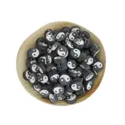Flat Round Polymer Clay Beads 10mm x 4mm - Yin Yang - 25 Beads - BD1359
