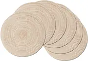 Round Placemats Set of 4/6/8 for Dining Tables 14 inch Cotton Braided Placemats Washable Reversible for Kitchen Holiday Party(Beige）