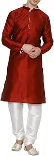 [Royal Kurta] Mens Silk Blend Kurta Churidar Maroon