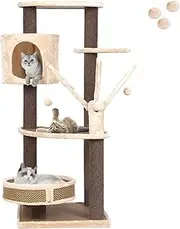 Advwin 110CM Cat Tree Cat Scratching Tree Post Scratcher Pole Condo Gym Furniture, Sturdy Scratching Posts, and Removable Soft Perches Beige