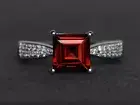 Natural Red Princess Cut Garnet 925 Silver Art Deco Engagement Proposal Ring