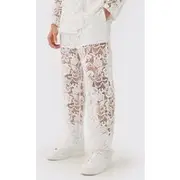 Mens White Relaxed Fit Lace Suit Trouser