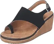 [XWCG] Women's Platform Sandals Wedge Ankle Strap Open Toe Sandals Orthopedic Correction Leather Ring Toe Casual Bunion Flip Flops Shoes,Black,US8/EU40