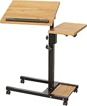 LINGMI Mobile Height Adjustable Laptop Desk with Mouse Pad, Portable Laptop Desk Rolling Tiltable Table with Small Side Table for Couch,Rolling Computer Stand (Natural Color)