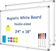 WALGLASS Whiteboard for Wall 24‘’ x 18‘’ with Silver Frame-2Pcs