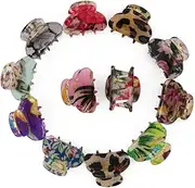 Carede Mini 1.2 inch Plastic No-Slip Grip Jaw Hair Clip,Floral Printed Small Acrylic Hair Claw Clips for Girls and Women,Pack of 12