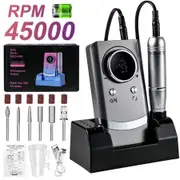 45000RPM Nail Drill Machine Kit Rechargeable Portable Poliher For Manicure With Nail Drill Stand For Salon And Home Use Color Grey