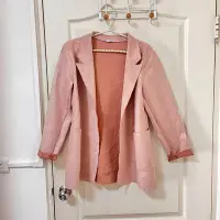 在飛比找Yahoo!奇摩拍賣優惠-Zara 大尺碼 粉色麂皮開襟外套