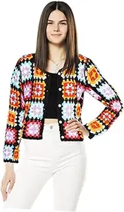 [BESPORTBLE] Cropped Crochet Cardigan Shrug for Women Open Front with Button Closure Stylish Hollow out Design Versatile Layering Occasion Comfortable Long Sleeve Top