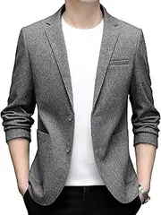 [DGHM-JLMY] Men's Tweed Peak Lapel Dress Blazer Wool Blend Sport Coat Jacket 2 Button Business Suits Jacket