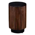Pierre 12 in. Black Marble and Brown Wood Side Table Modern Minimalist Design