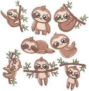 TEHAUX 8PCS Cute Sloth Cloth Patches Embroidered Applique for Clothing Bags Hats DIY Sewing Craft Decorative Iron Patches for Creative Projects
