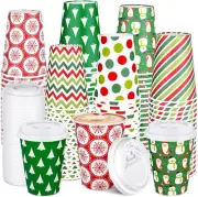 102 Sets Christmas Coffee Cups with Lids 12 oz Disposable Christmas Paper Cups C