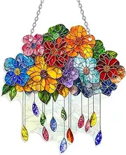 Window Sun Catchers | Plant and Flower Pattern Sun Catcher | Double-Sided Bright Floral Ornament Wall Art Decoration for Women Room Kitchen Home Wedding Christmas