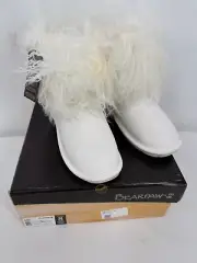 NIB Bearpaw Boo White Curly Lamb Fur Wool Lined Suede Leather Winter Boots Sz 8